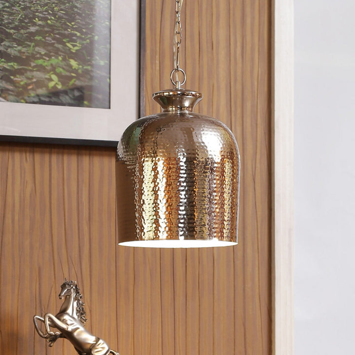 YOKO Modern Hammered Bell Pendant Light in Nickel Finish Metal | E27 Holder | Decorative Ceiling Hanging Light for Dining Room, Kitchen Island, Living Room, Bedroom, Café & Restaurant