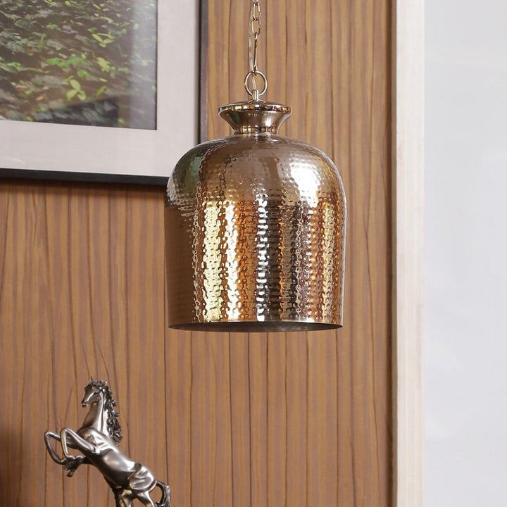YOKO Modern Hammered Bell Pendant Light in Nickel Finish Metal | E27 Holder | Decorative Ceiling Hanging Light for Dining Room, Kitchen Island, Living Room, Bedroom, Café & Restaurant
