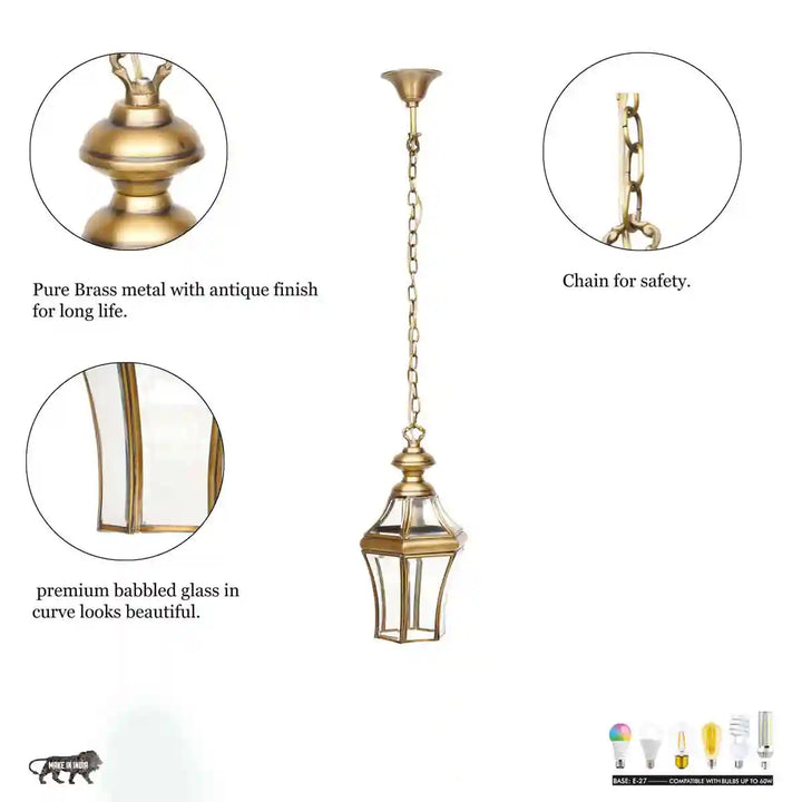 Ardeche Glass and Brass Pendant Light