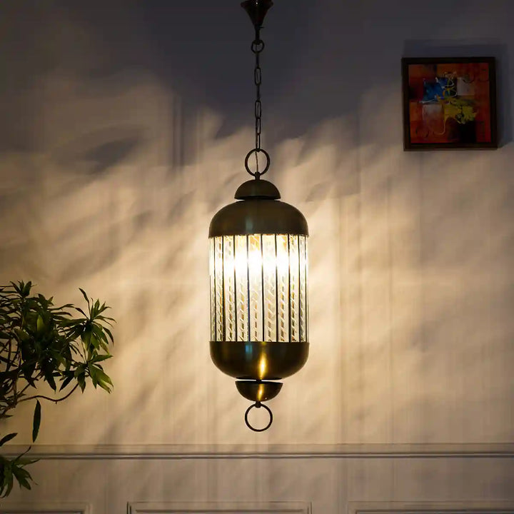 Gaucho Brass and Glass Lantern Pendant Light