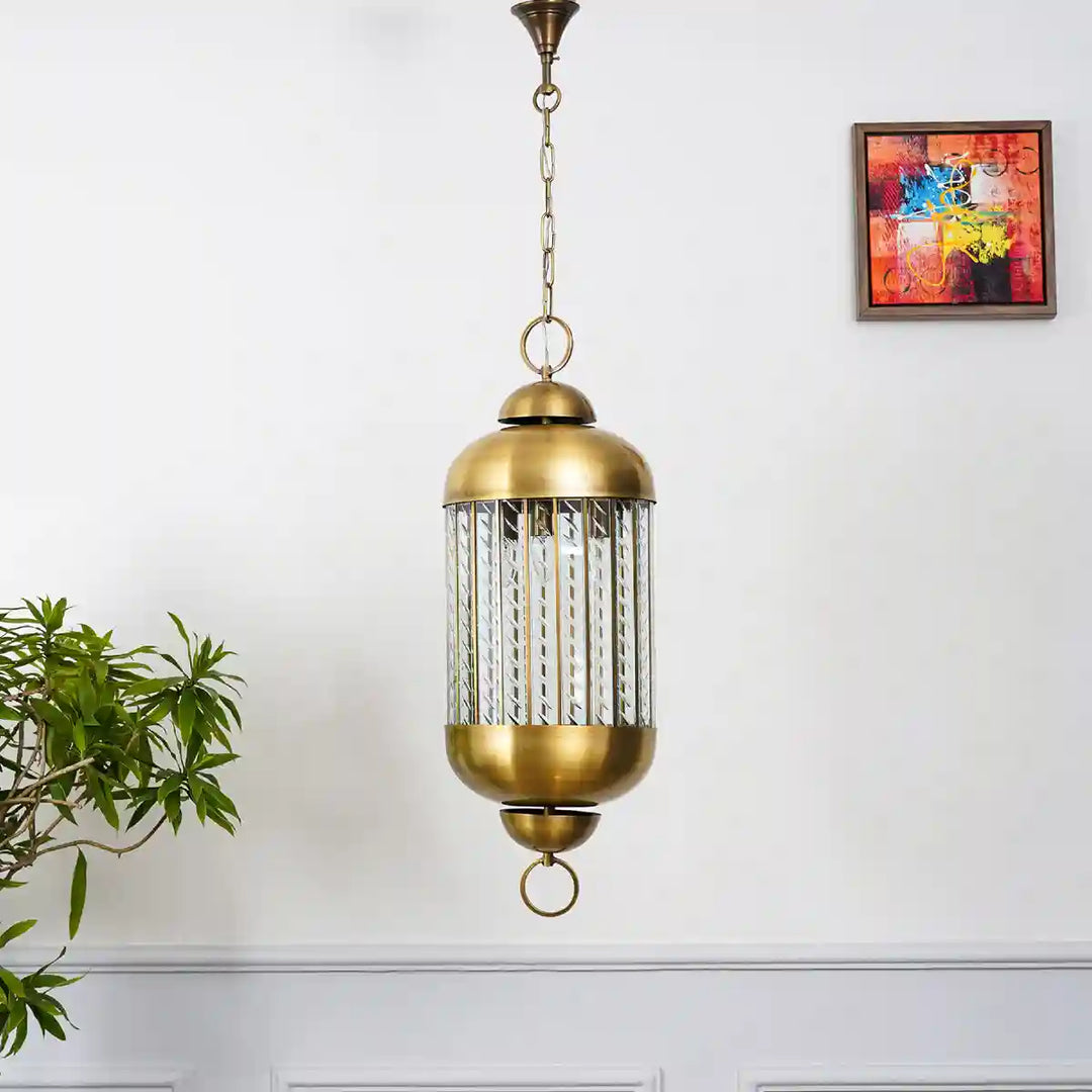 Gaucho Brass and Glass Lantern Pendant Light