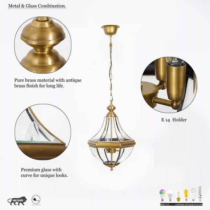 Costa Brass and Glass Pendant Light