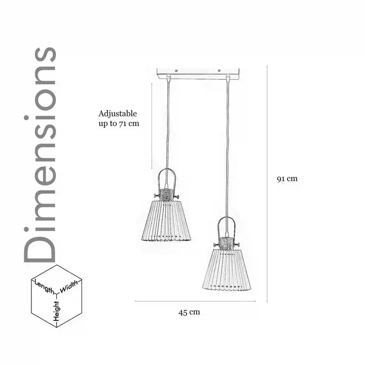 Liebe Dual shade wood and metal Hanging Pendant Light With Black Cotton Shade