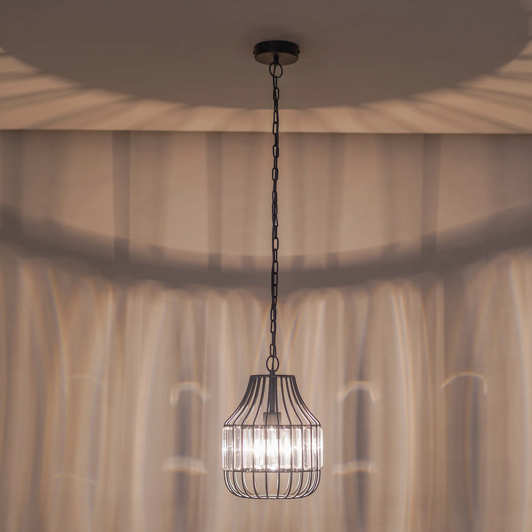 Tindori Clear Crystal with black Metal Hanging Pendant Light
