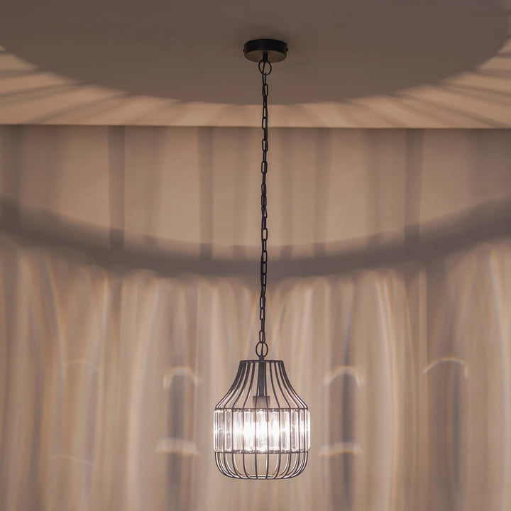 Tindori Clear Crystal with black Metal Hanging Pendant Light