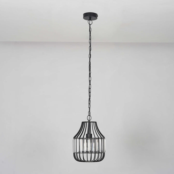 Tindori Clear Crystal with black Metal Hanging Pendant Light