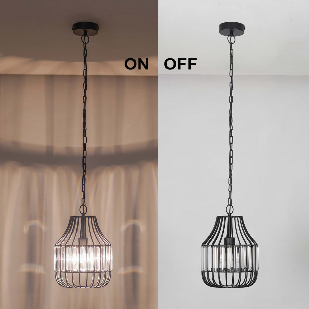 Tindori Clear Crystal with black Metal Hanging Pendant Light