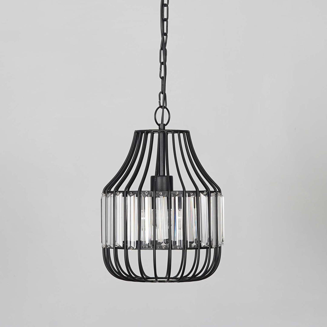 Tindori Clear Crystal with black Metal Hanging Pendant Light