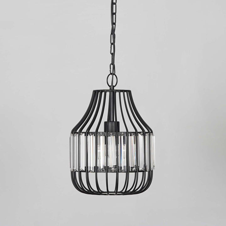 Tindori Clear Crystal with black Metal Hanging Pendant Light