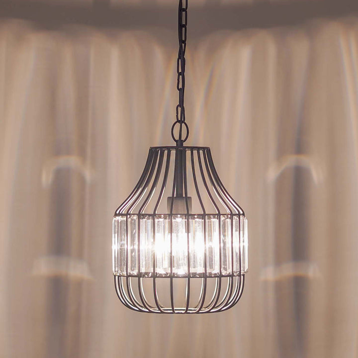 Tindori Clear Crystal with black Metal Hanging Pendant Light