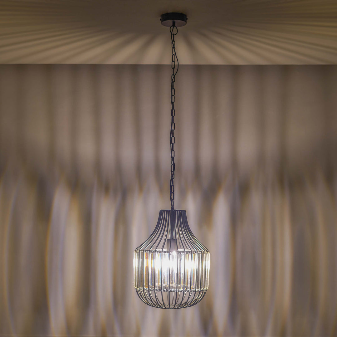 Tindori Clear Crystal with black Metal Hanging Pendant Light