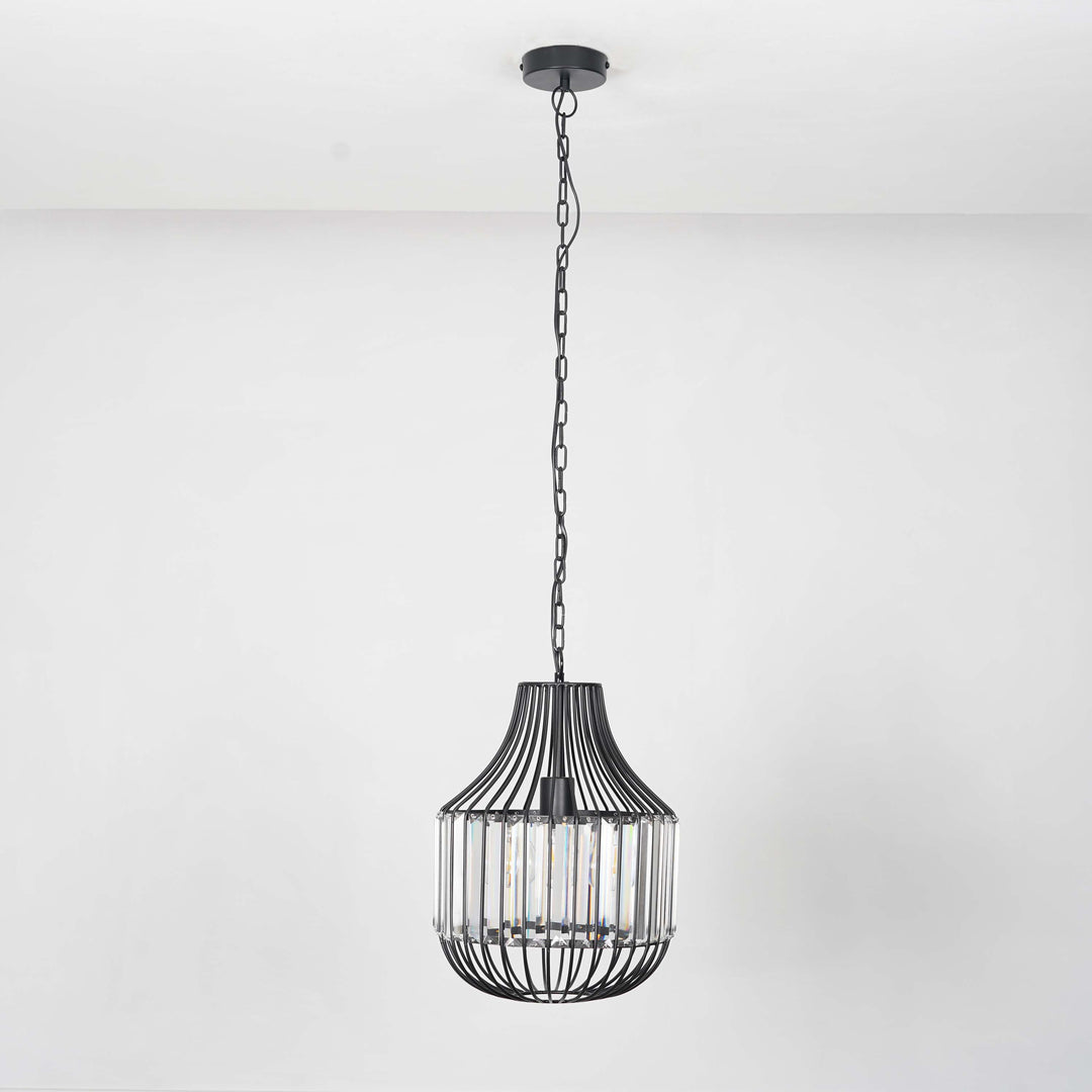 Tindori Clear Crystal with black Metal Hanging Pendant Light