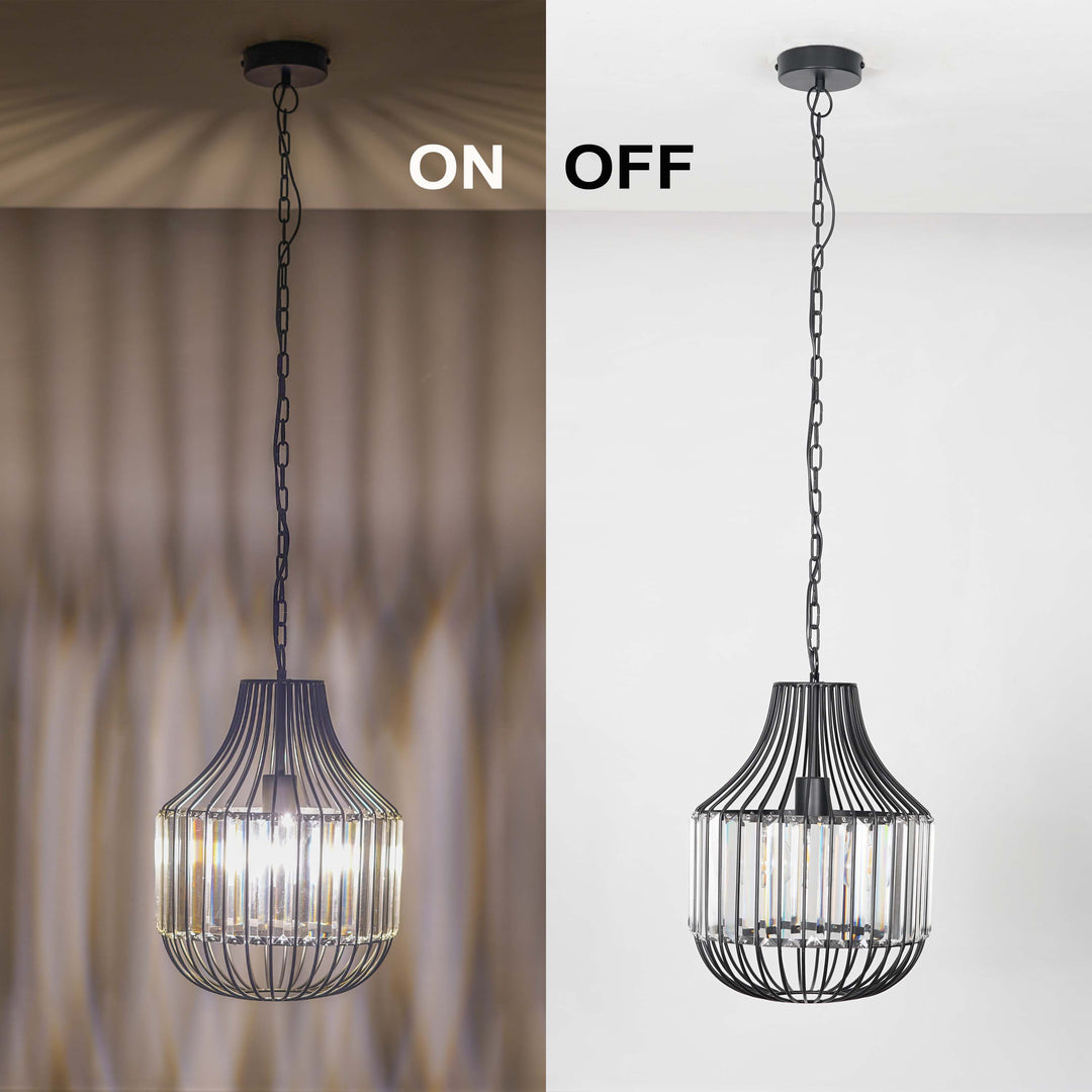 Tindori Clear Crystal with black Metal Hanging Pendant Light