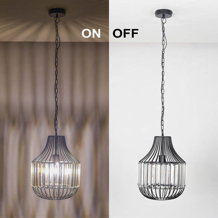 Tindori Clear Crystal with black Metal Hanging Pendant Light