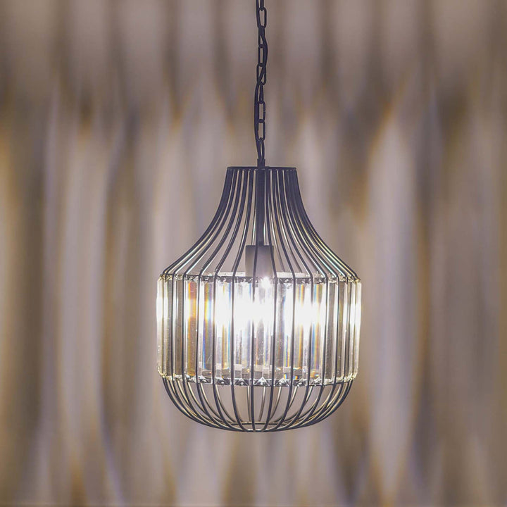 Tindori Clear Crystal with black Metal Hanging Pendant Light