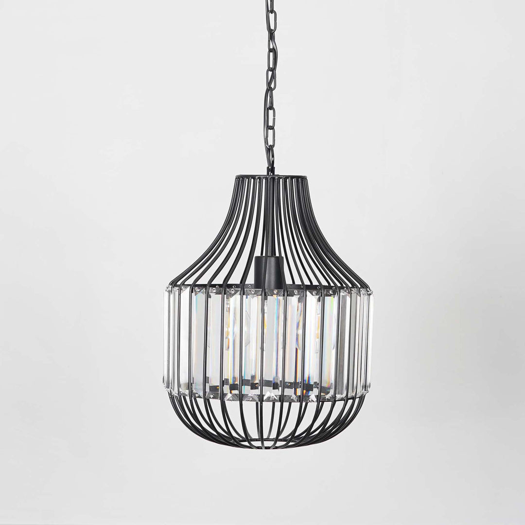 Tindori Clear Crystal with black Metal Hanging Pendant Light