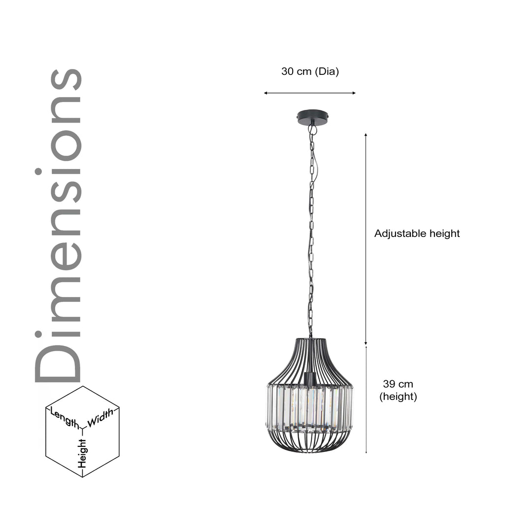 Tindori Clear Crystal with black Metal Hanging Pendant Light
