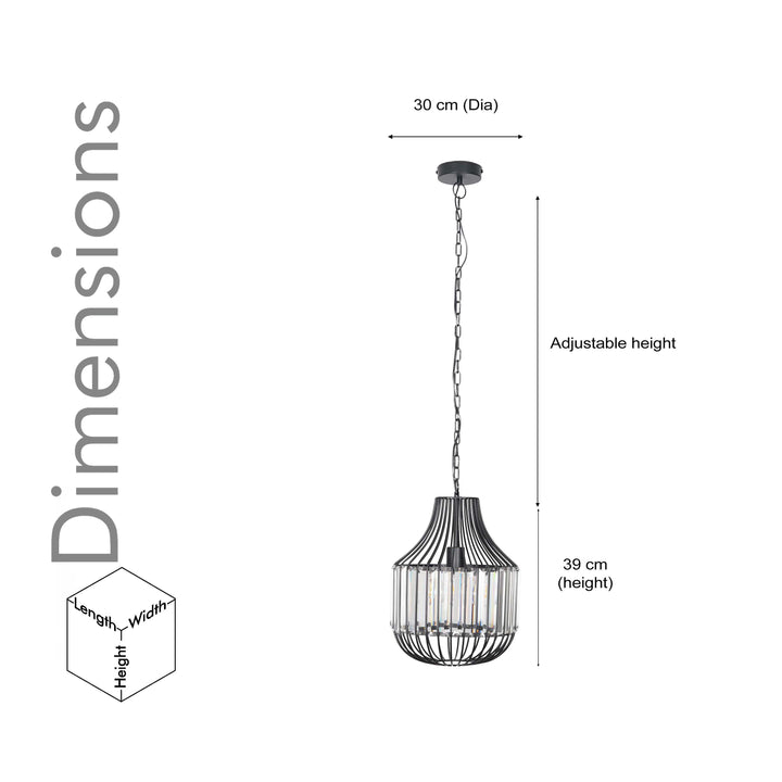 Tindori Clear Crystal with black Metal Hanging Pendant Light