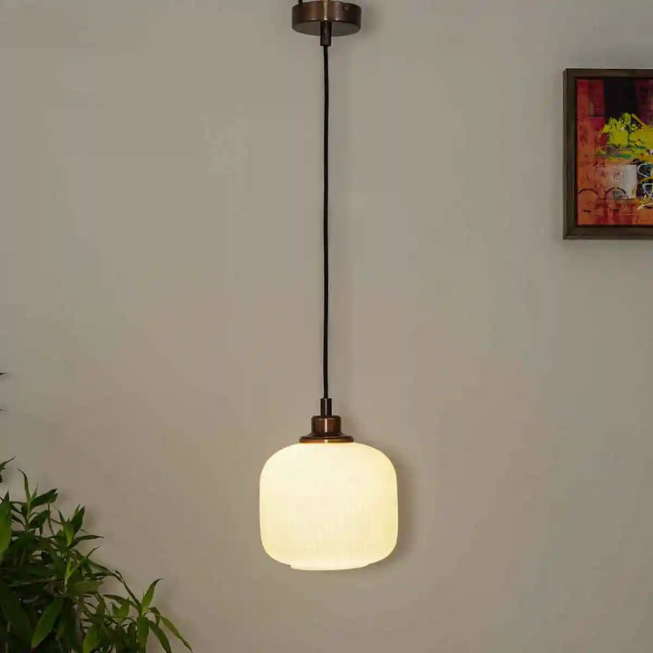 Sober Single Light Ceiling Pendant Light in Brushed Brass Finish With White Glass Shade