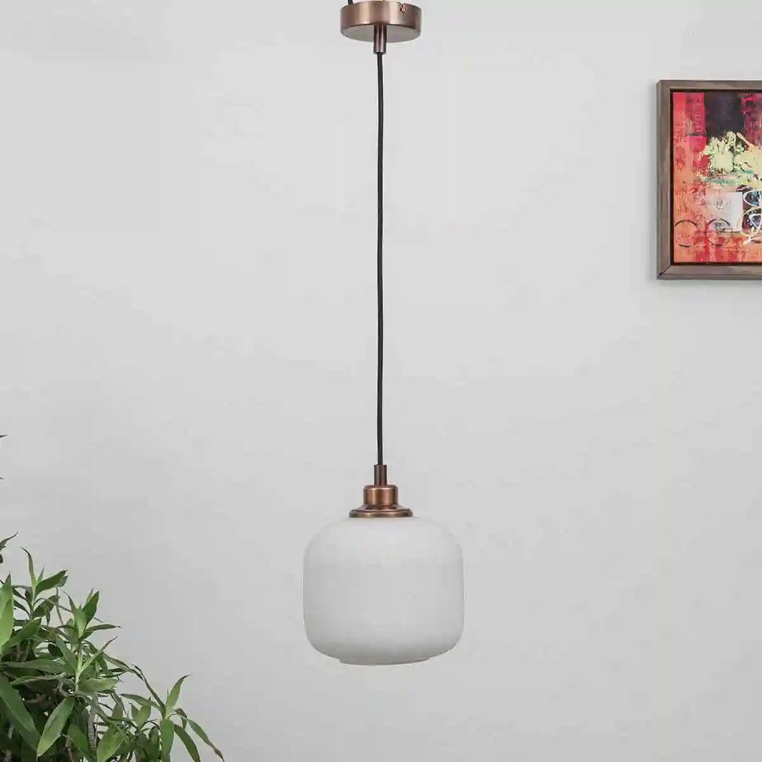 Sober Single Light Ceiling Pendant Light in Brushed Brass Finish With White Glass Shade