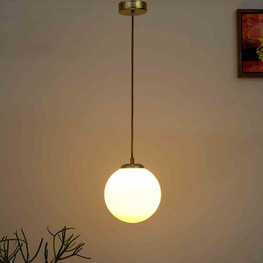 Orb Single Glass Pendant Light – Frosted White & Shine Brass