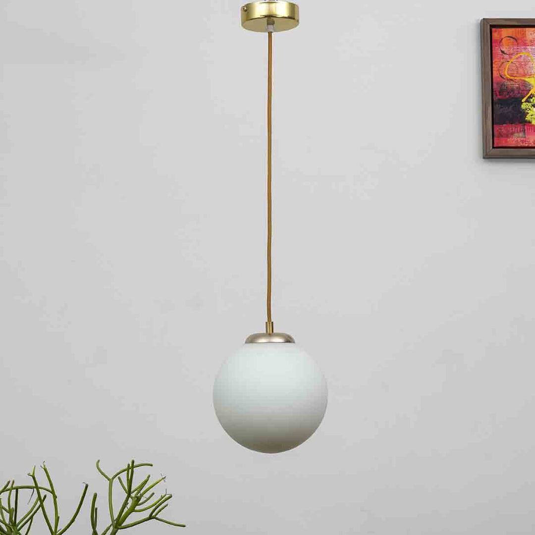 Orb Single Glass Pendant Light – Frosted White & Shine Brass