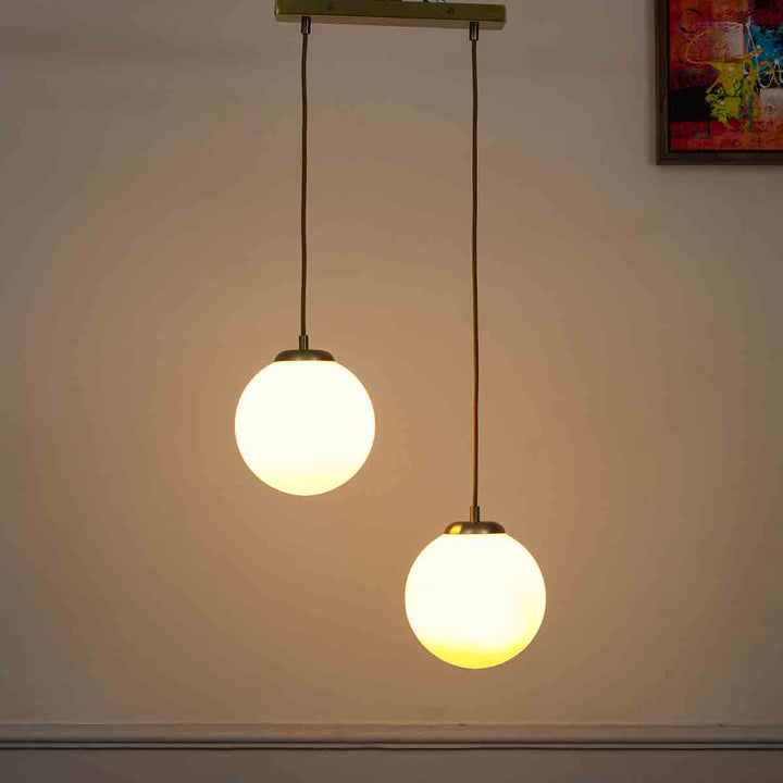 Orb Dule Glass Pendant Light – Frosted White & Shine Brass