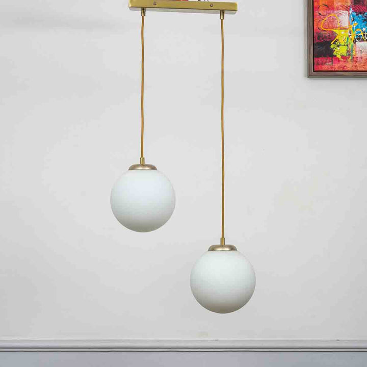 Orb Dule Glass Pendant Light – Frosted White & Shine Brass