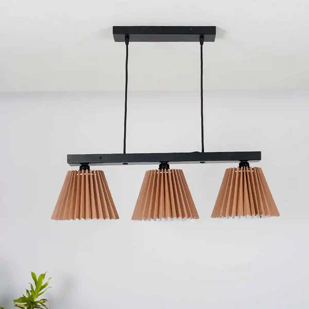 Adeline 3 Light Ceiling Pendant in Black Metal With Beige Cotton Shade