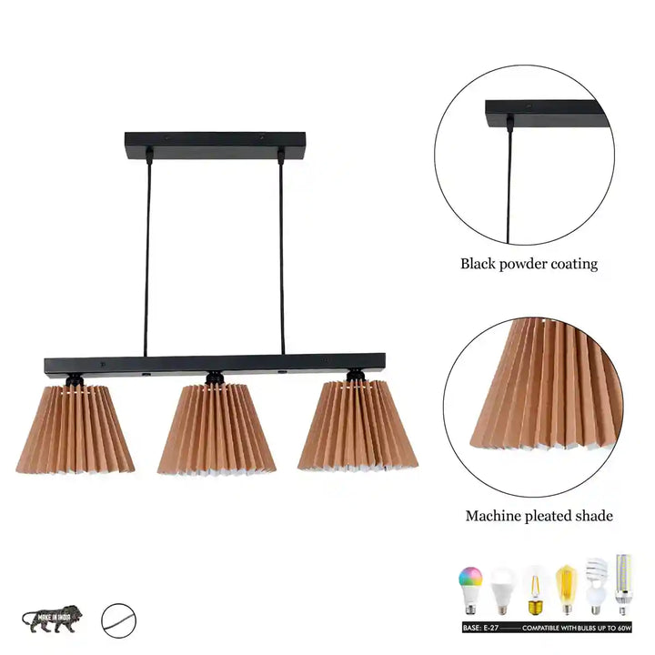 Adeline 3 Light Ceiling Pendant in Black Metal With Beige Cotton Shade