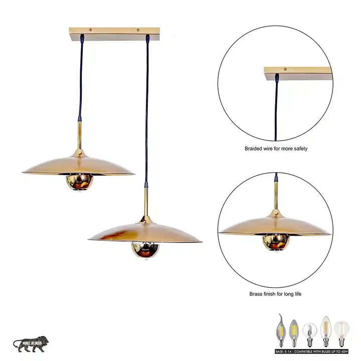 Cornel 2 Light Gold Metal Hanging Pendant Light