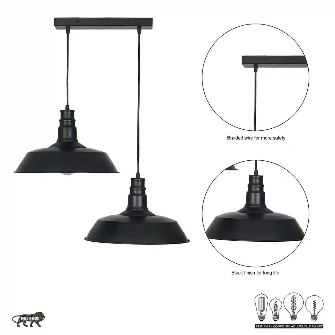 Eleora 2 Light Matt Black Metal Pendant Light