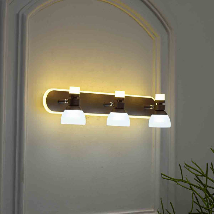 Ldaho 3 Light Wall Sportlight in a Frosted White and Brown Finish