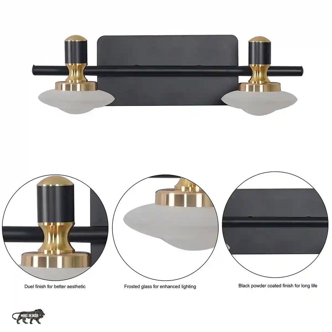 Prive 2 Light Flush Wall Picture Light In Black, Brass & Frosted White Finish