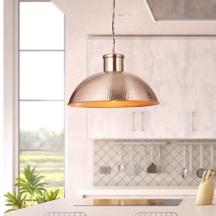 DAYTON Modern Hammered Dome Pendant Light in Matte Rose Gold Finish Metal