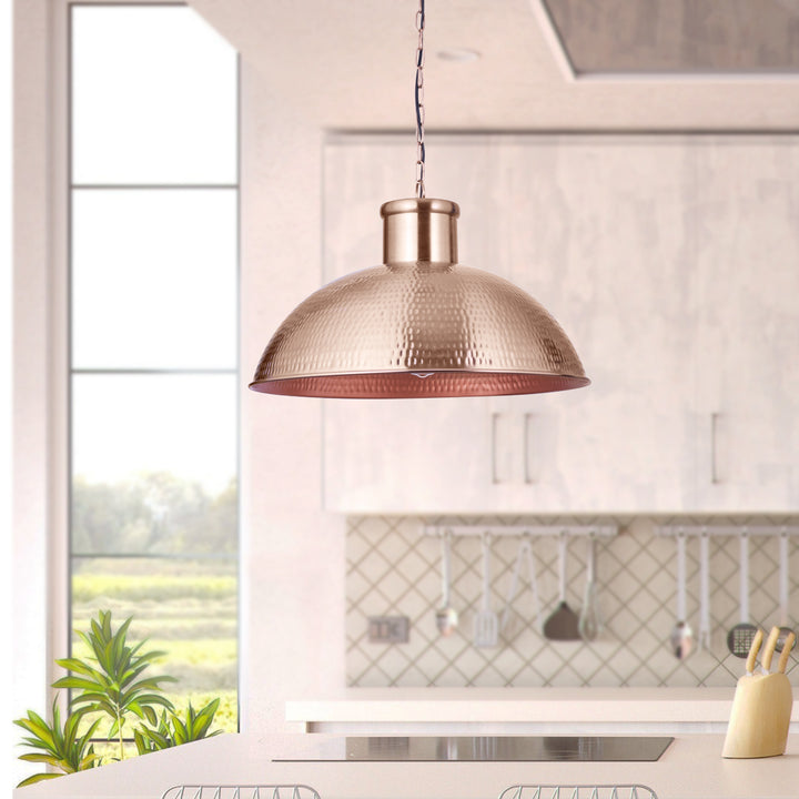 DAYTON Modern Hammered Dome Pendant Light in Matte Rose Gold Finish Metal