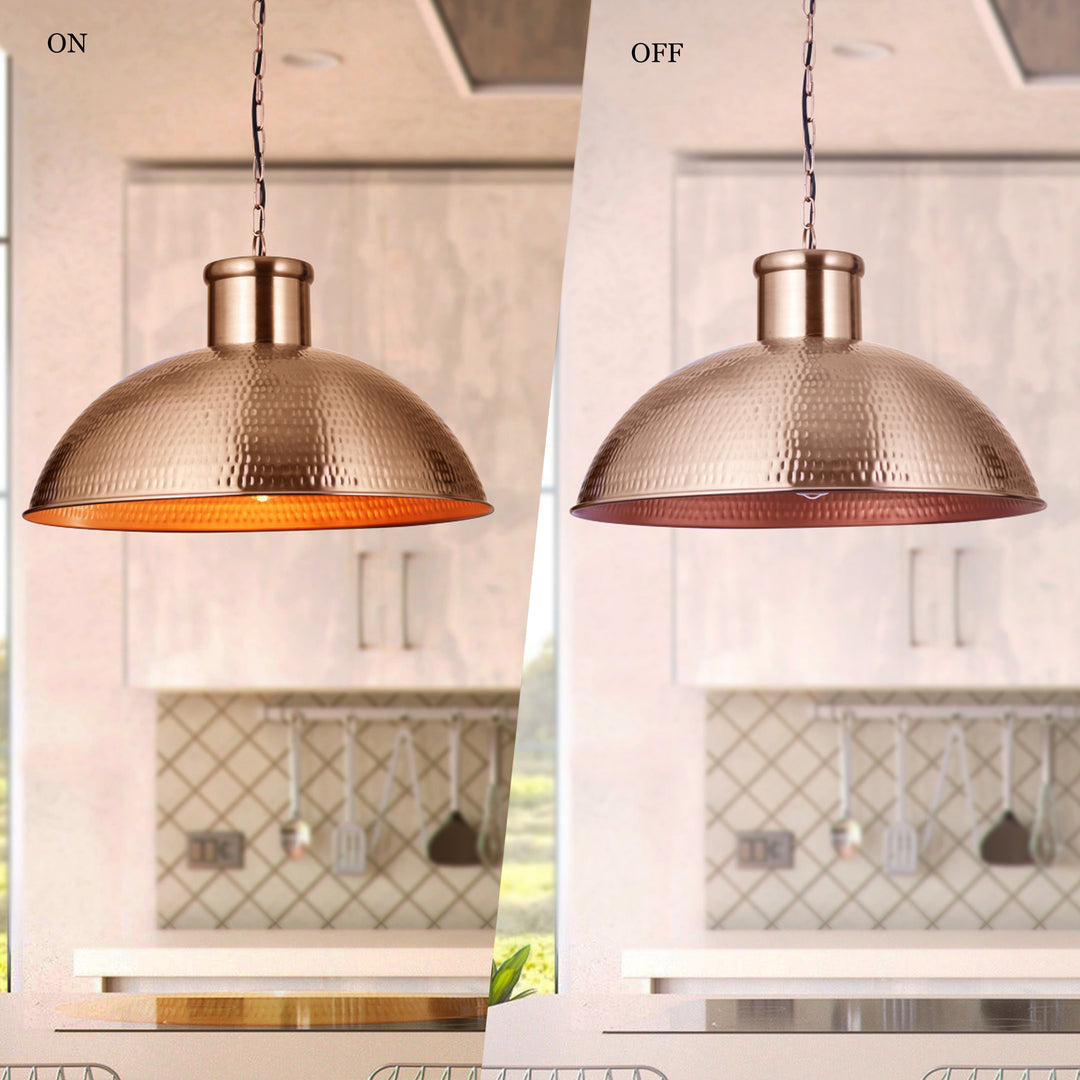 DAYTON Modern Hammered Dome Pendant Light in Matte Rose Gold Finish Metal