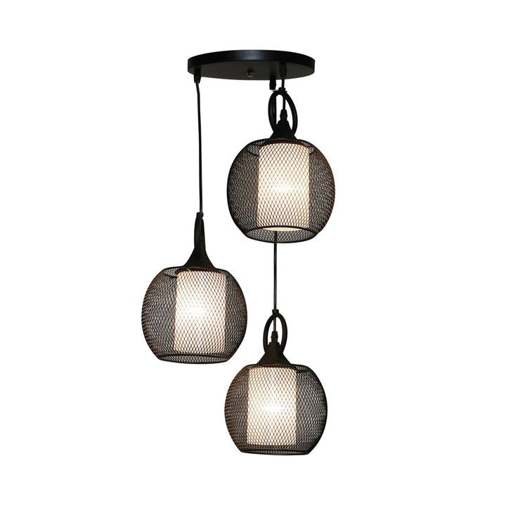 ADORA Modern 3-Light Cluster Pendant Light in Black Metal with Frosted White Patterned Glass Shades