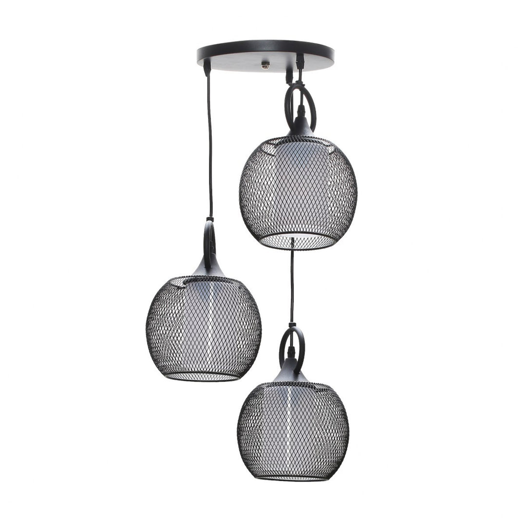 ADORA Modern 3-Light Cluster Pendant Light in Black Metal with Frosted White Patterned Glass Shades