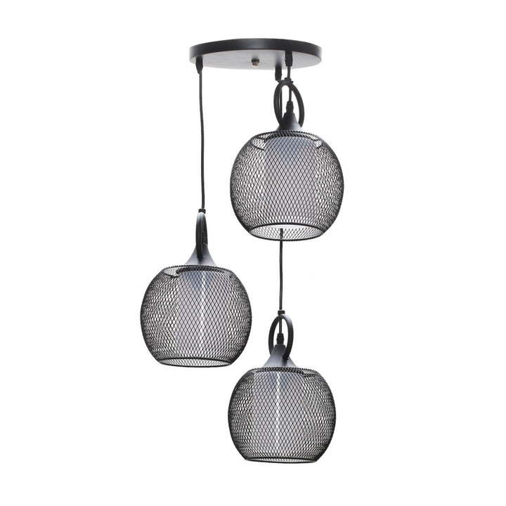 ADORA Modern 3-Light Cluster Pendant Light in Black Metal with Frosted White Patterned Glass Shades