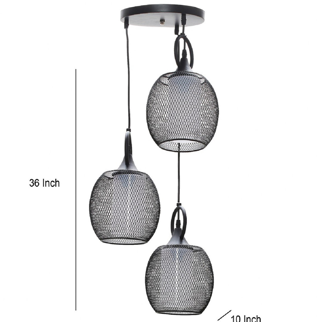 ADORA Modern 3-Light Cluster Pendant Light in Black Metal with Frosted White Patterned Glass Shades
