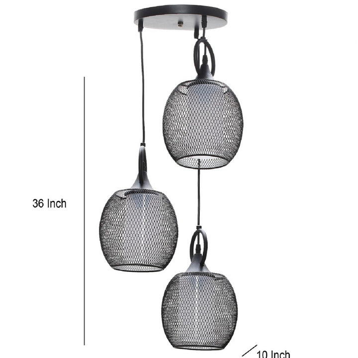 ADORA Modern 3-Light Cluster Pendant Light in Black Metal with Frosted White Patterned Glass Shades