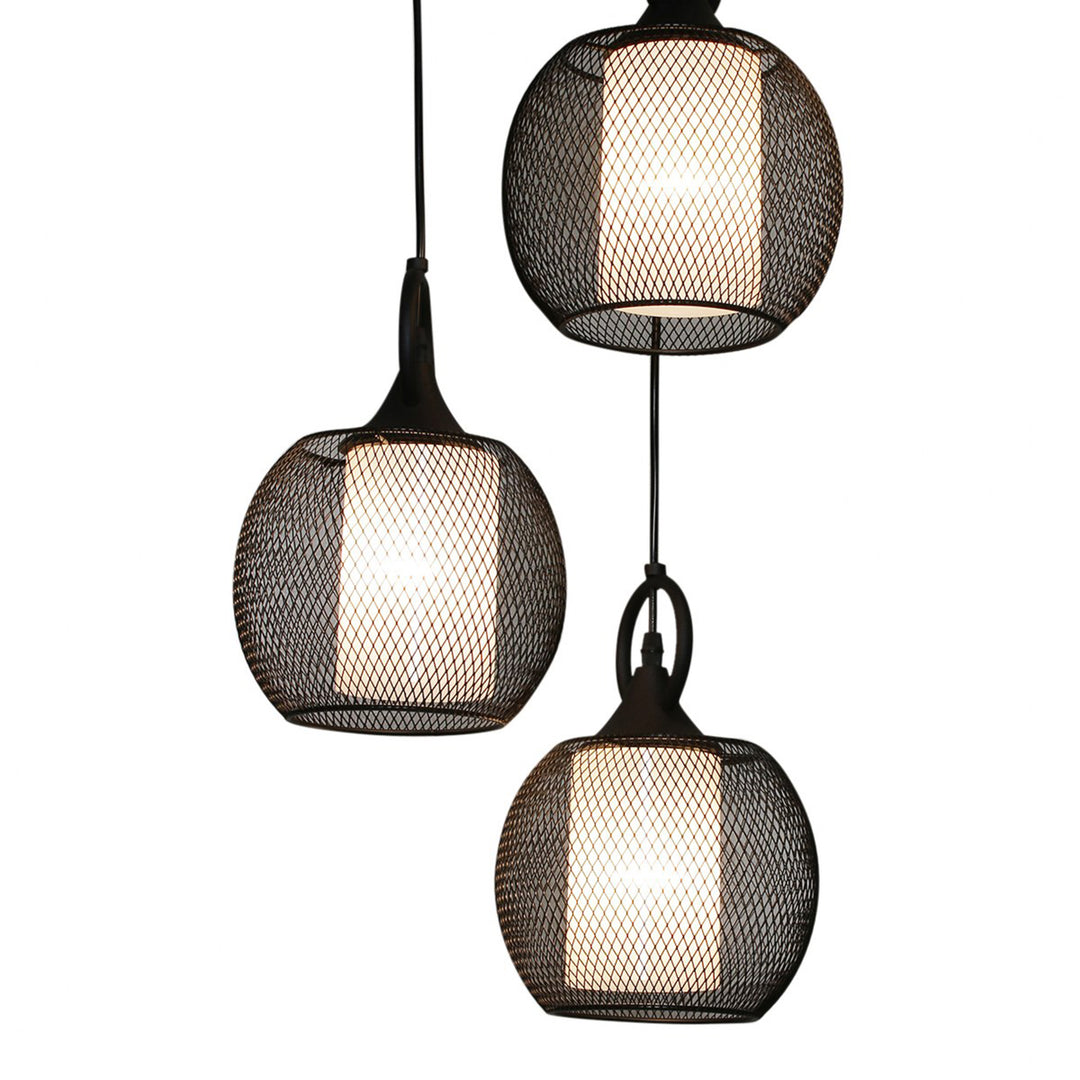 ADORA Modern 3-Light Cluster Pendant Light in Black Metal with Frosted White Patterned Glass Shades