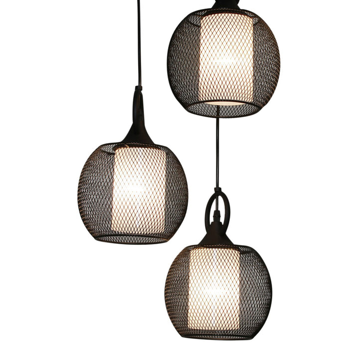 ADORA Modern 3-Light Cluster Pendant Light in Black Metal with Frosted White Patterned Glass Shades