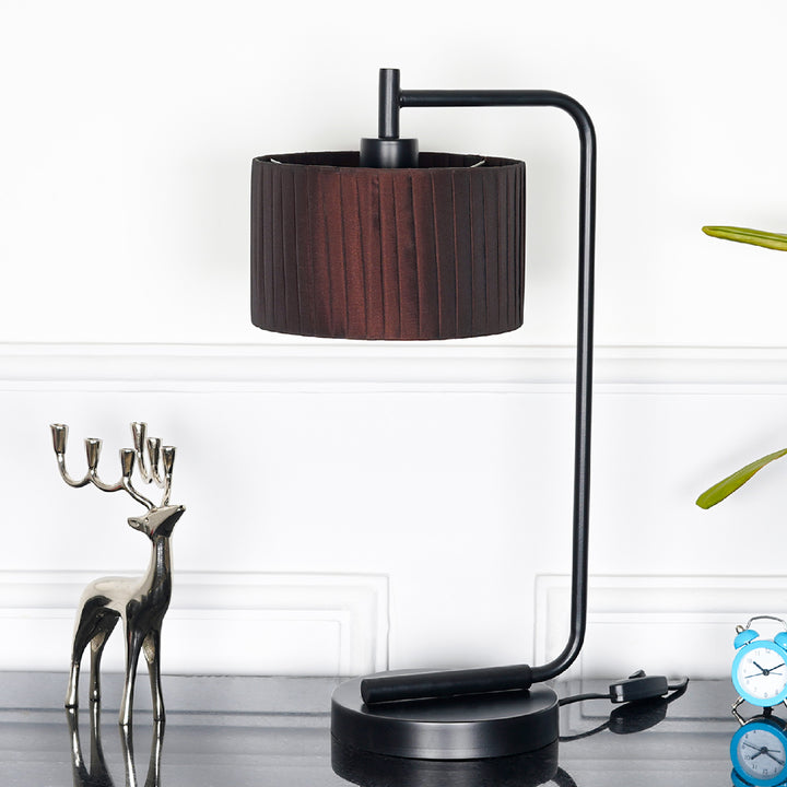 Bond Black Metal Study Table Lamp With Dark Brown Silk Shade