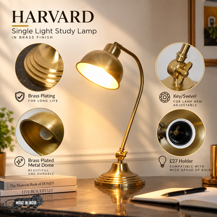 HARVARD Single Light Study lamp In Brass Finish