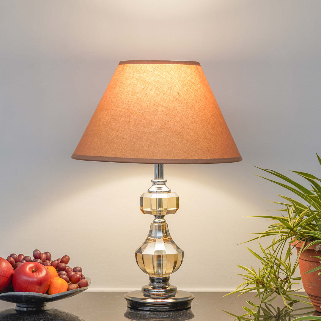 BOMPTON Nickel Finish Metal And Smoke Crystal Table Lamp With White Cotton Shade