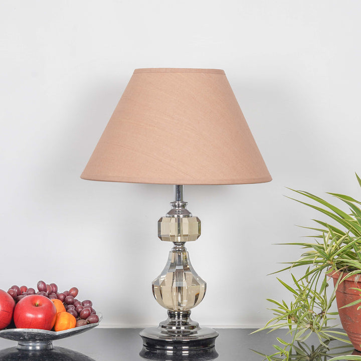 BOMPTON Nickel Finish Metal And Smoke Crystal Table Lamp With White Cotton Shade