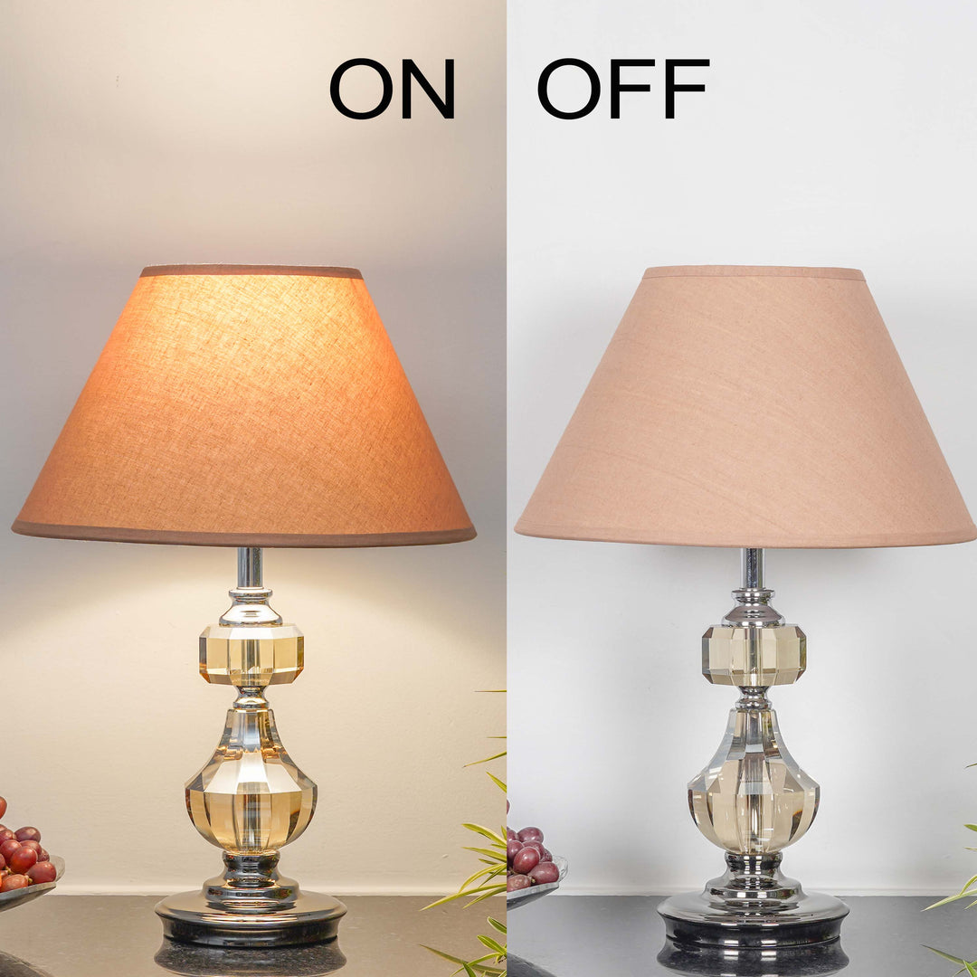 BOMPTON Nickel Finish Metal And Smoke Crystal Table Lamp With White Cotton Shade