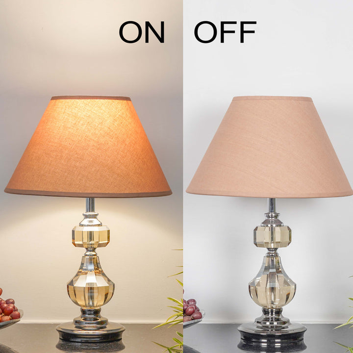BOMPTON Nickel Finish Metal And Smoke Crystal Table Lamp With White Cotton Shade